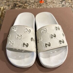 Gucci White Slide Sandals